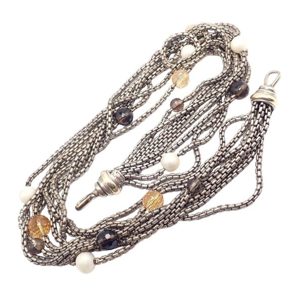 David Yurman DY 18k Yellow Gold Sterling Silver 8 Strand Box Chain Necklace - Picture 8 of 10